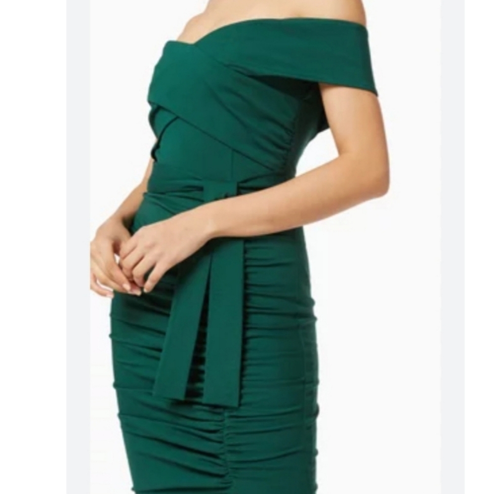 LAVISH ALICE, GREEN RUCHING STRAPLESS OFF-THE -SHOULDER DRESS, US 12, NWT
